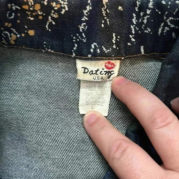 VTG 2pc Set Script Design Long Sleeve Jean Jacket Size Large (Sold Separately) - Picture 3 of 8